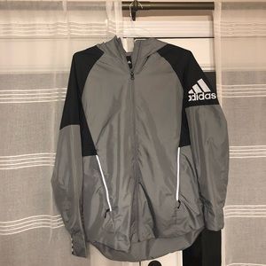 Men’s Adidas Windbreaker Hoodie Medium Grey and Black